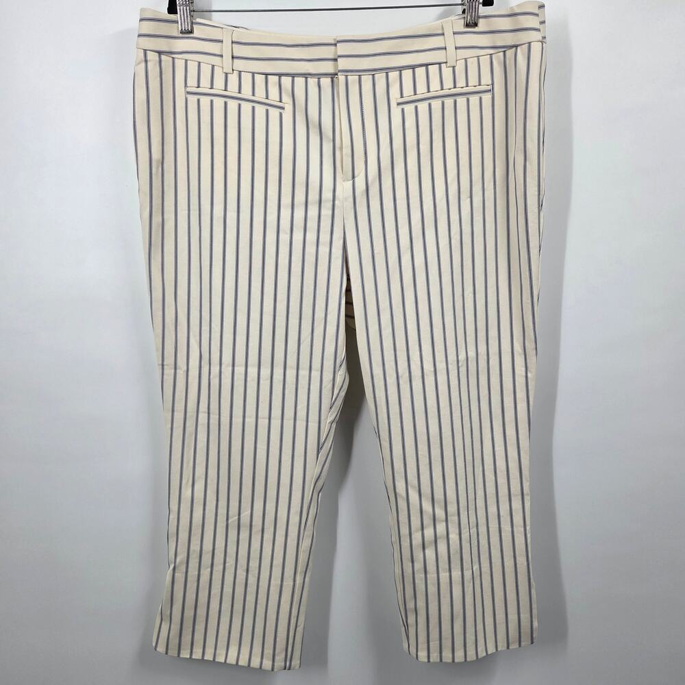 Anthropologie Cream and Navy Striped Straight-Leg Pants